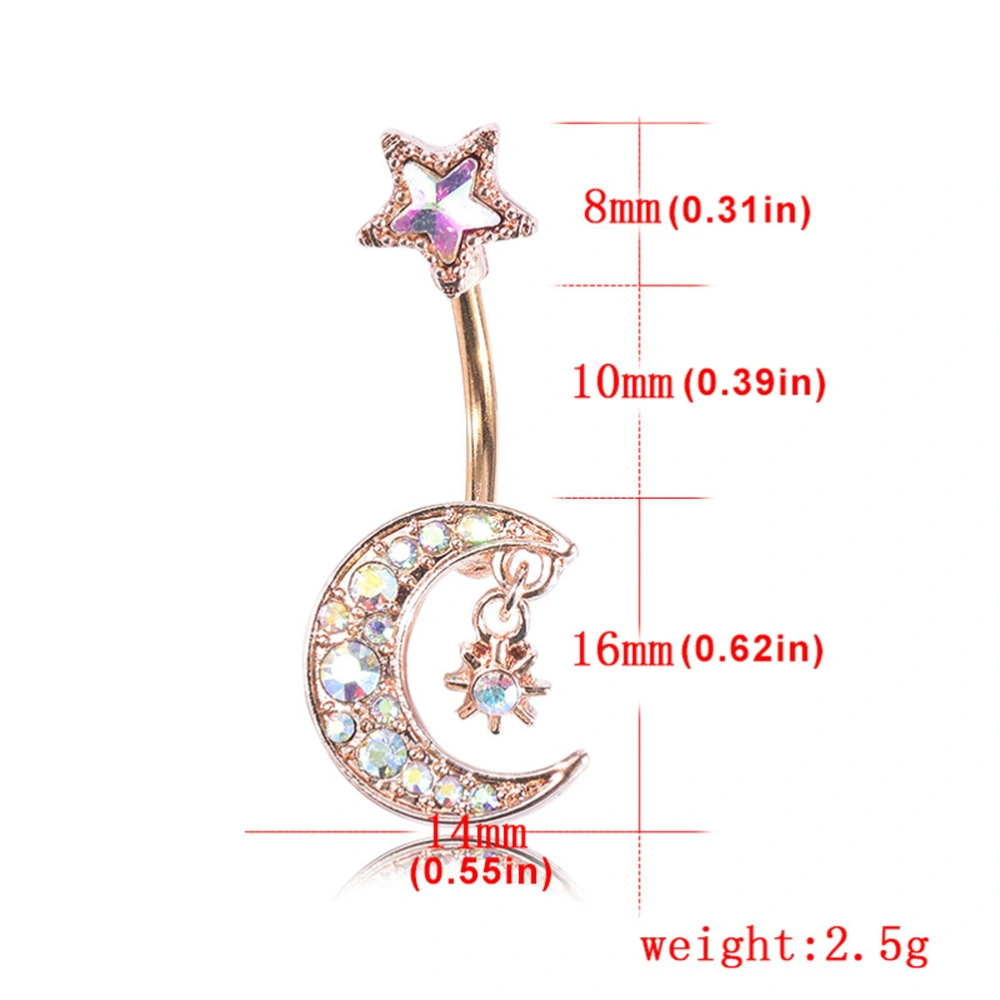 Creative Piercings Jewelry Moon Star Navel Ring Fashion Navel Button Beautiful Navel Nail for Woman Girl Lady (Rose Gold)