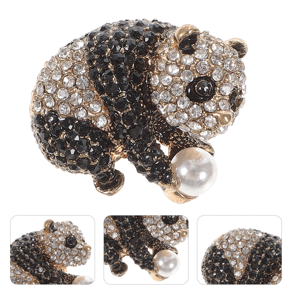 Diamond Panda Alloy Brooch Metal Brooch Clothes Pin Badge Luxury Corsage Jewelry Lapel Pin Dress Accessories for Women - BZ805 (Silver)