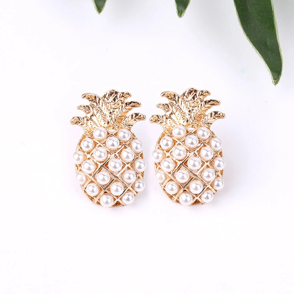 1Pair Fruit Imitation Pearl 3D Pineapple Earrings for Women Vintage Statement Jewelry Stud Earrings