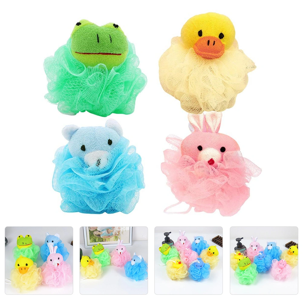 4Pcs Bath Shower Balls Exfoliating Bath Towels for Kids (Assorted Color)