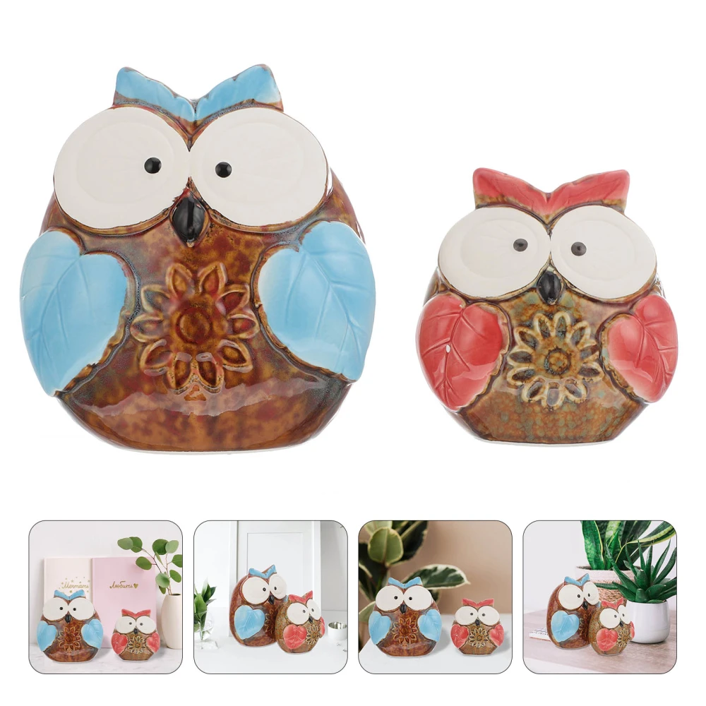 2Pcs Ceramic Owl Ornaments Animal Sculpture Decors Indoor Home Decorations