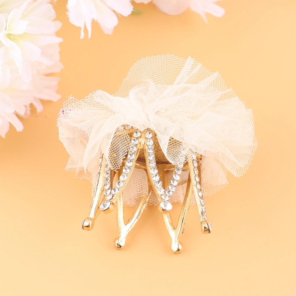 1pc Kids Crown Hair Clip Rhinestone Bobby Adorable Bang Clips Hair Accessories for Children Beige