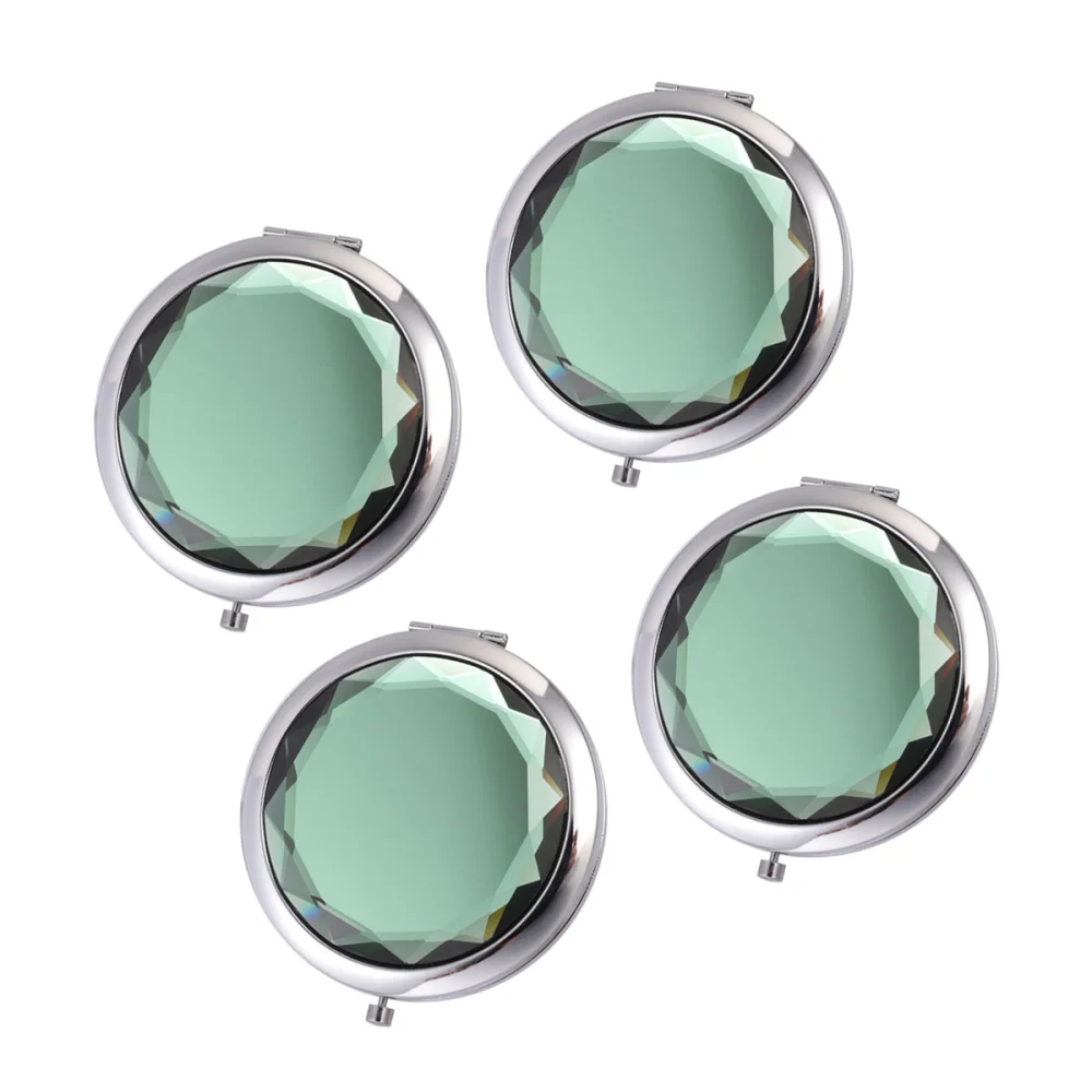 4Pcs Round Double Sides Folding Make up Compact Mirrors Creative Metal Crystal Makeup Mirro Portable Mirror(Green)