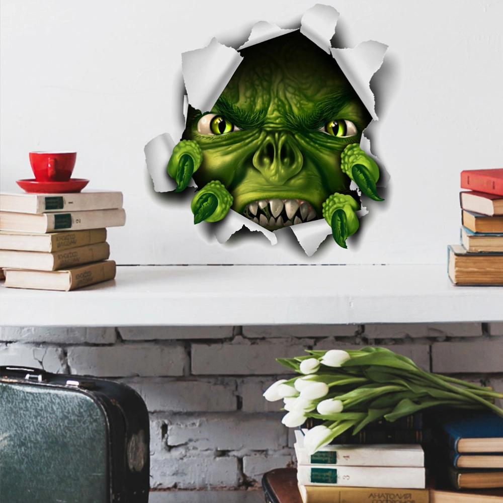 2pcs Halloween Wall Sticker 3D Wall Decals Toilet Decoration (White, Dark Green)