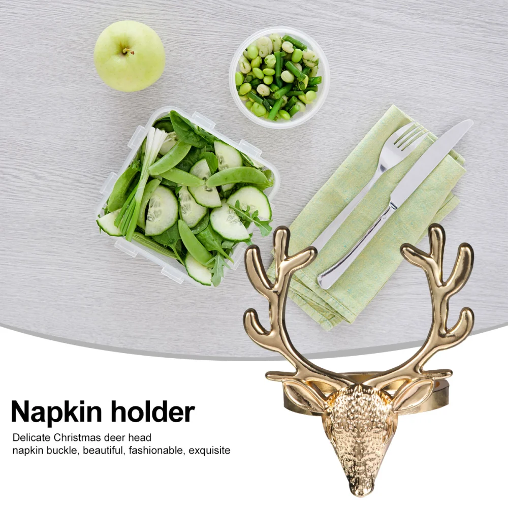 4Pcs Christmas Deer Head Design Napkin Rings Alloy Napkin Holder Party Decor