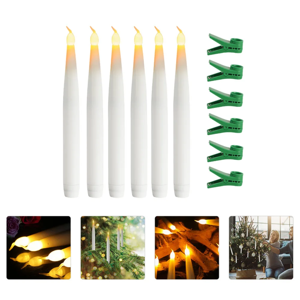 6Pcs Christmas LED Candles Long Pole Candles with Clip Christmas Decoration