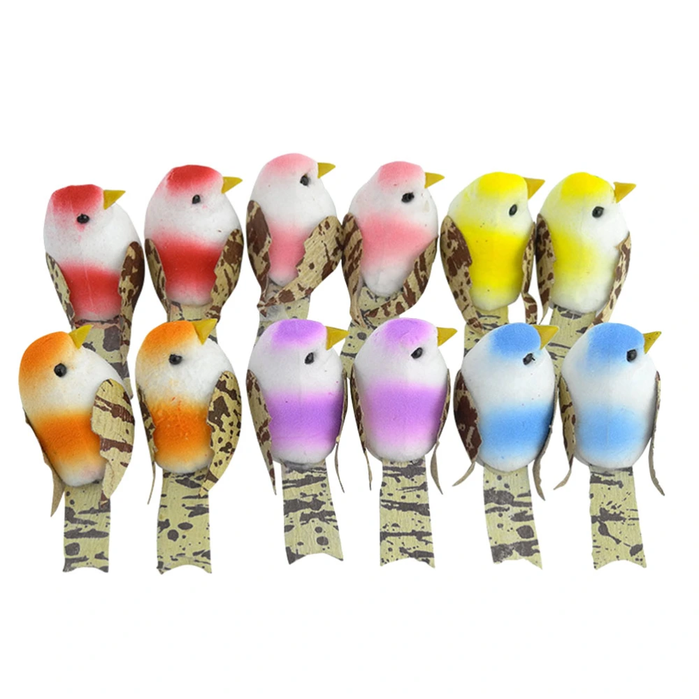 12pcs Simulated Bird Ornaments Creative Bird Model Photography Prop Household Adornment for Home Garden