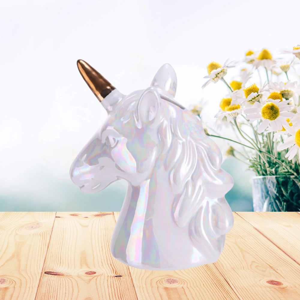 Lovely Unicorn Piggy Bank Shape Coin Money Saving Box Desktop Ornaments Decor for Kids Children White