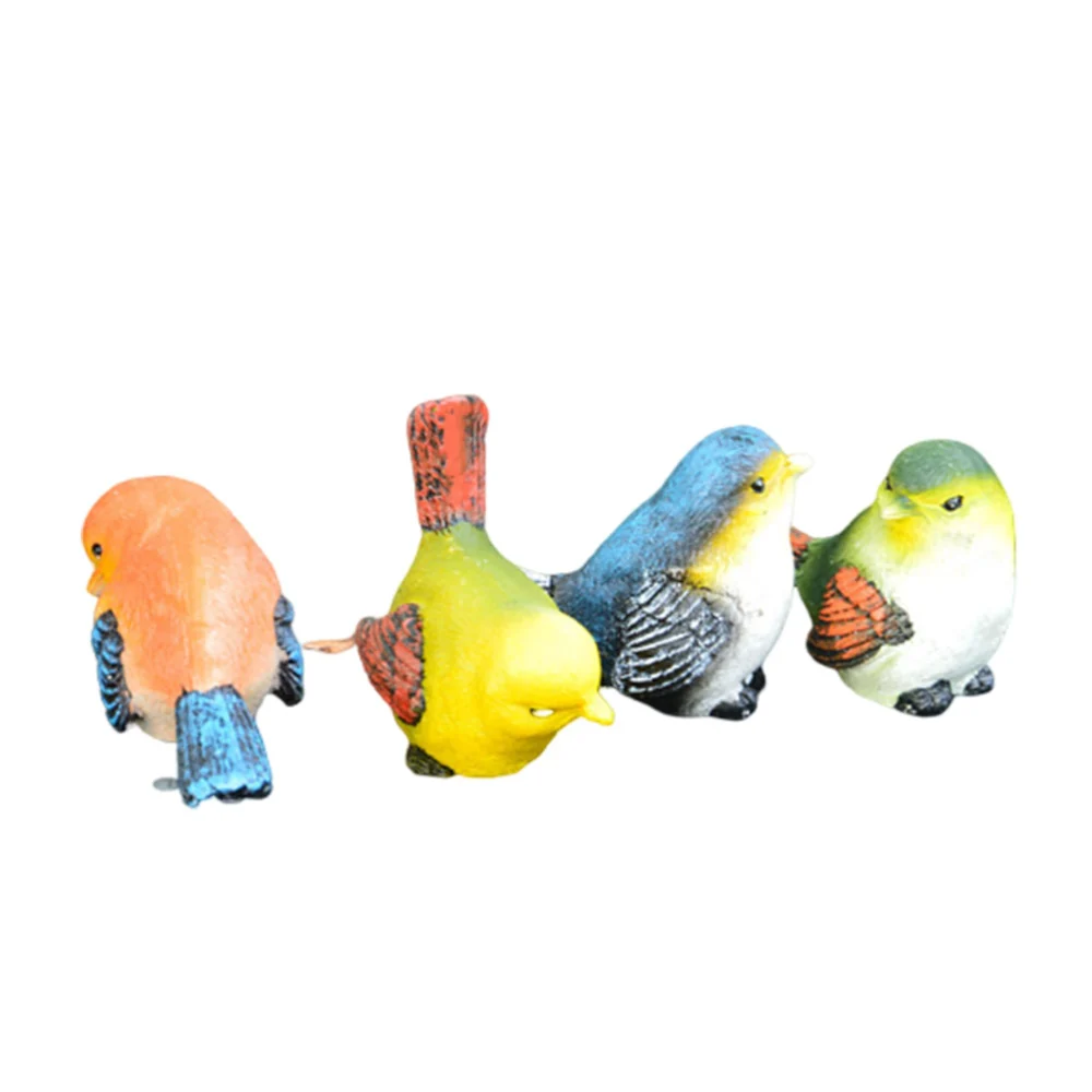 1 Set/4 Pcs Resin Ornament Birds Sculpture Ornaments Potted Decor Craft for Home Office Mini Garden (Four Colors)