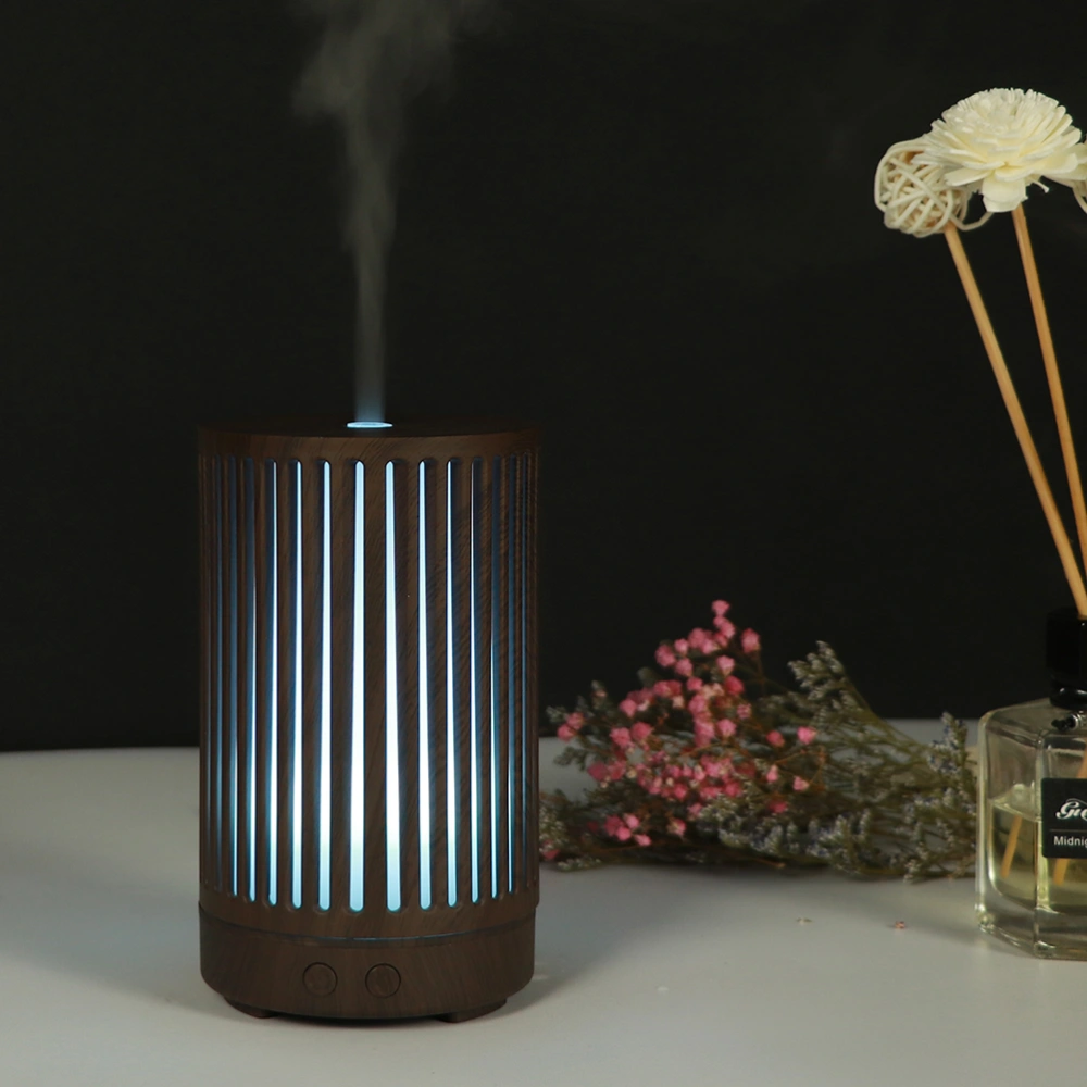 1PC Air Humidifier Hollow Essential Oil Aroma Diffuser Fragrance Diffuser with EU Plug (Dark Wood Grain)