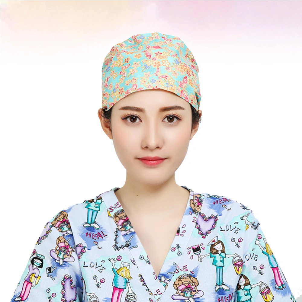 Dust Proof Operating Room Nurse Printed Doctor Working Chemotherapy Hat (Small Flower)