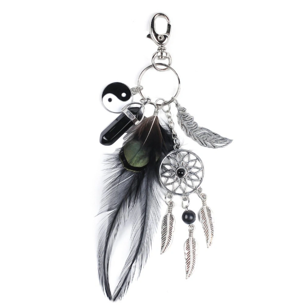 Dreamcatcher with Black Agate & Feather Charm Keyring Key Chain Keyfob