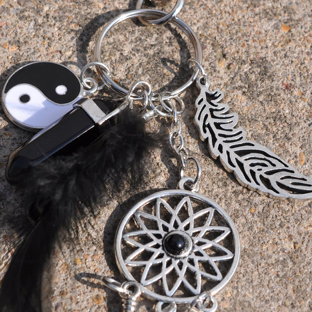 Dreamcatcher with Black Agate & Feather Charm Keyring Key Chain Keyfob