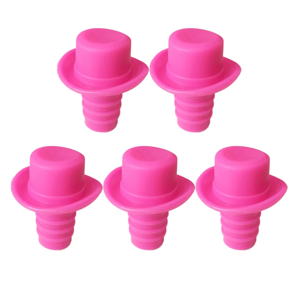 5 Pcs Creative Hat Shaped Wine Bottle Stoppers Silicone Champagne Bear Stopper Beverage Closure Wine Bottle Castor Plug for Bar Club Party (Rosy)