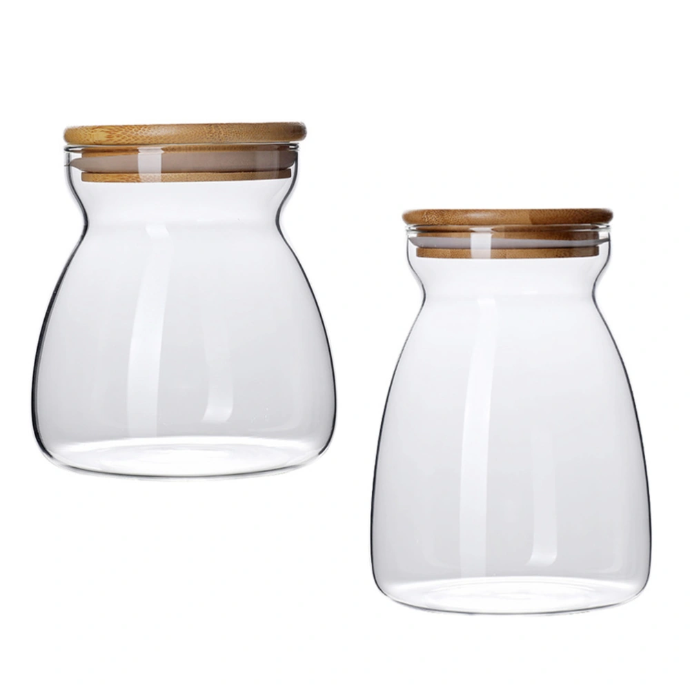 2pcs Wooden Cover Glass Jar Thicken Grain Container Food Sealed Storage Container