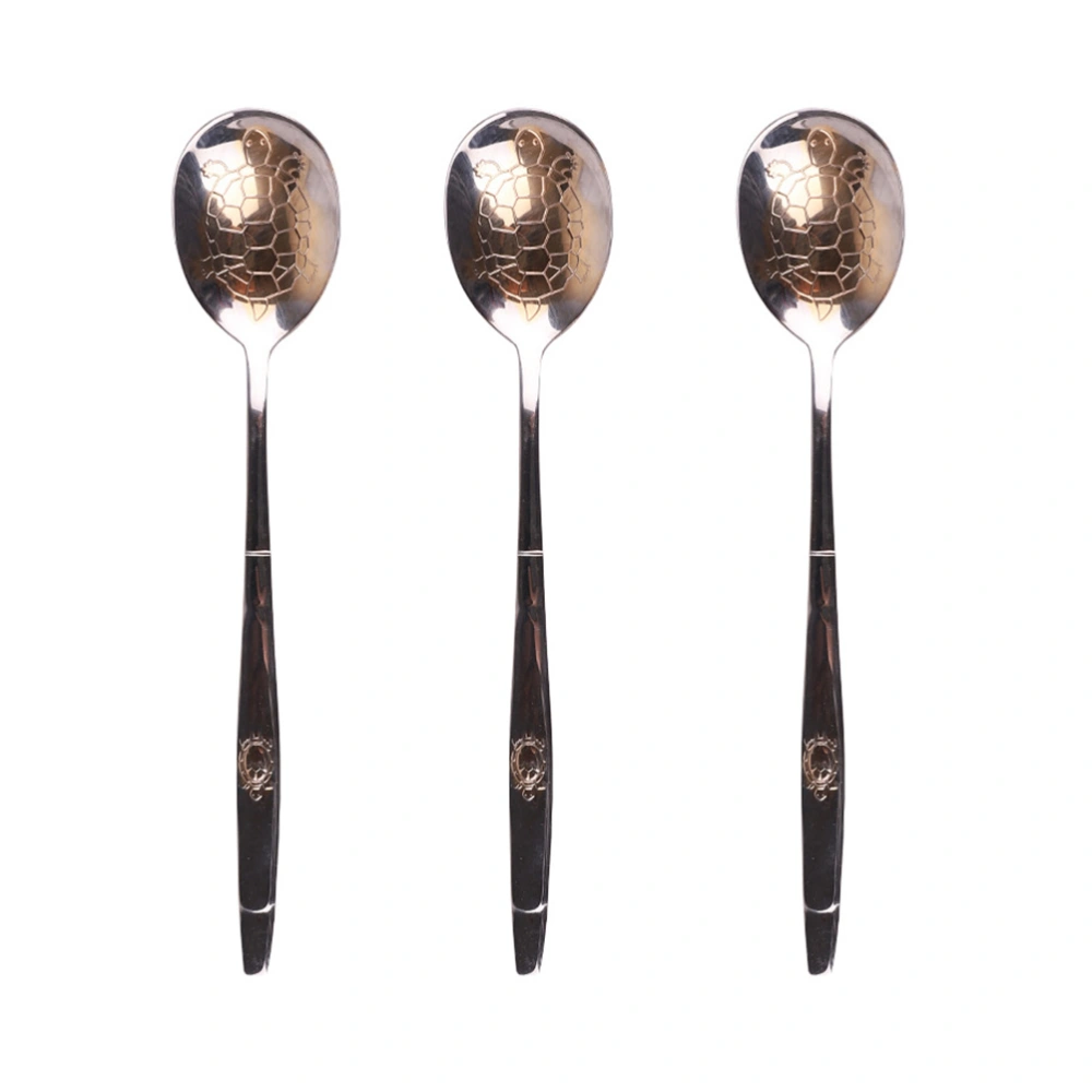 3Pcs Stainless Steel Gold Plating Scoops Creative Turtle Pattern Multi-purpose Spoons Tableware Supplies