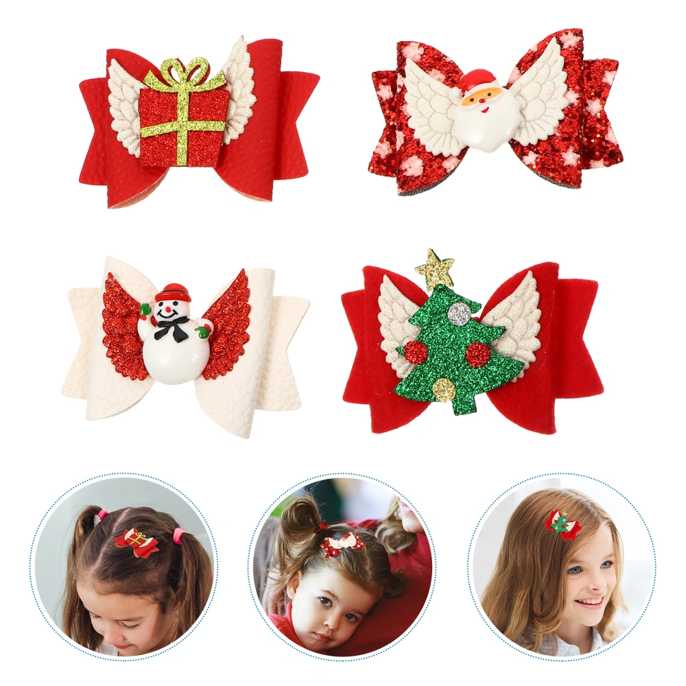 4pcs Christmas Children Barrettes Hair Clips Bow Party Hair Accessories