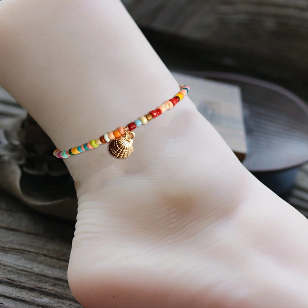 Colorful Foot Chain Manual Beach Anklet Chains Hawaiian Alloy Shell Foot Chain for Woman (Colorful)