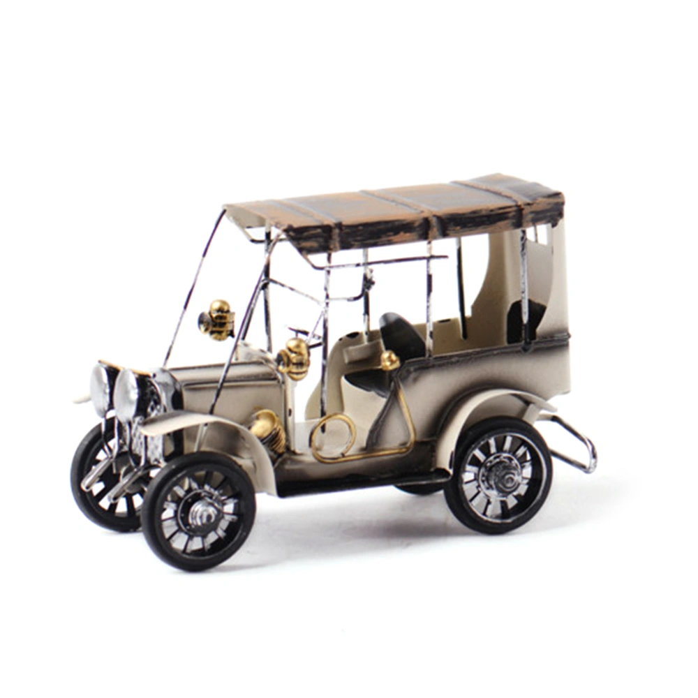 Metal Antique Vintage Car Model Home Décor Ornaments Handmade Handcraft Collections Vehicle Toys Photography Props (White)