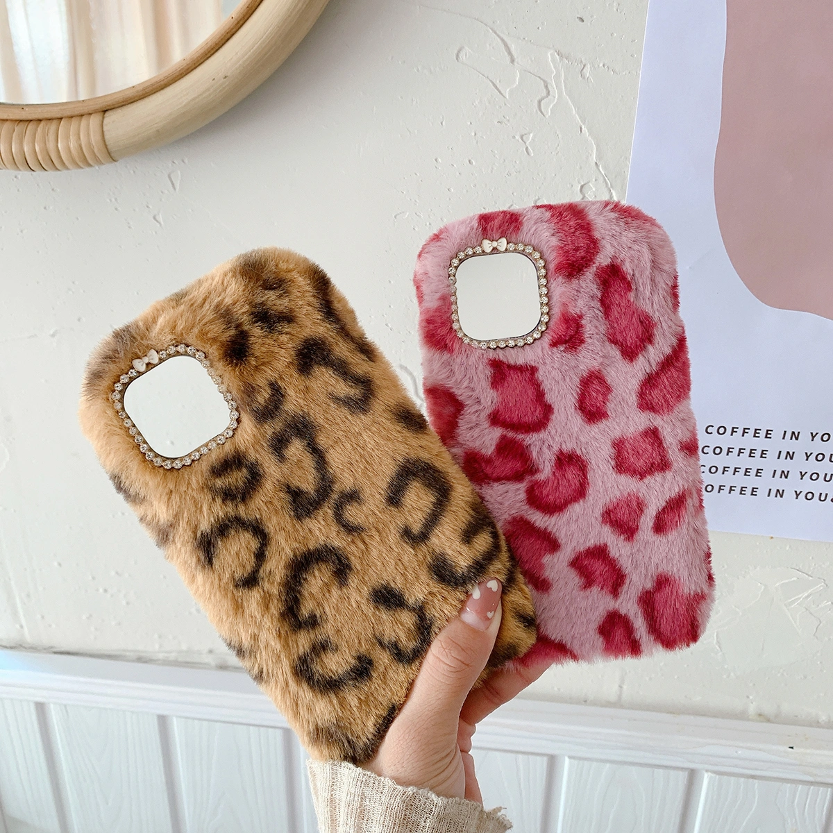 Plush Leopard Phone Case Girls Fashion Phone Cover Compatible for iPhone 11 Pro