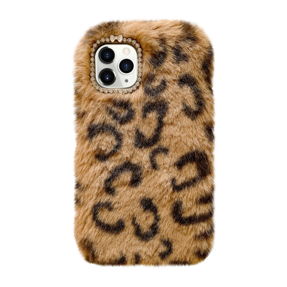 Plush Leopard Phone Case Girls Fashion Phone Cover Compatible for iPhone 11 Pro