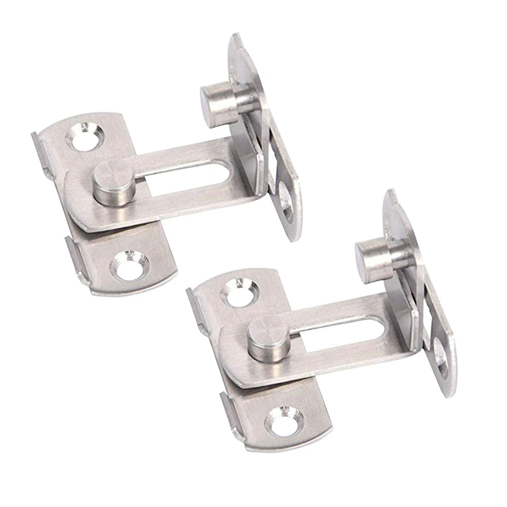 2 PCS 0095 90 Degree Stainless Steel Right Angle Door Latch Hasp Bending Latch Buckle Bolt Sliding Lock Barrel Bolt for Doors and Windows (Silver)