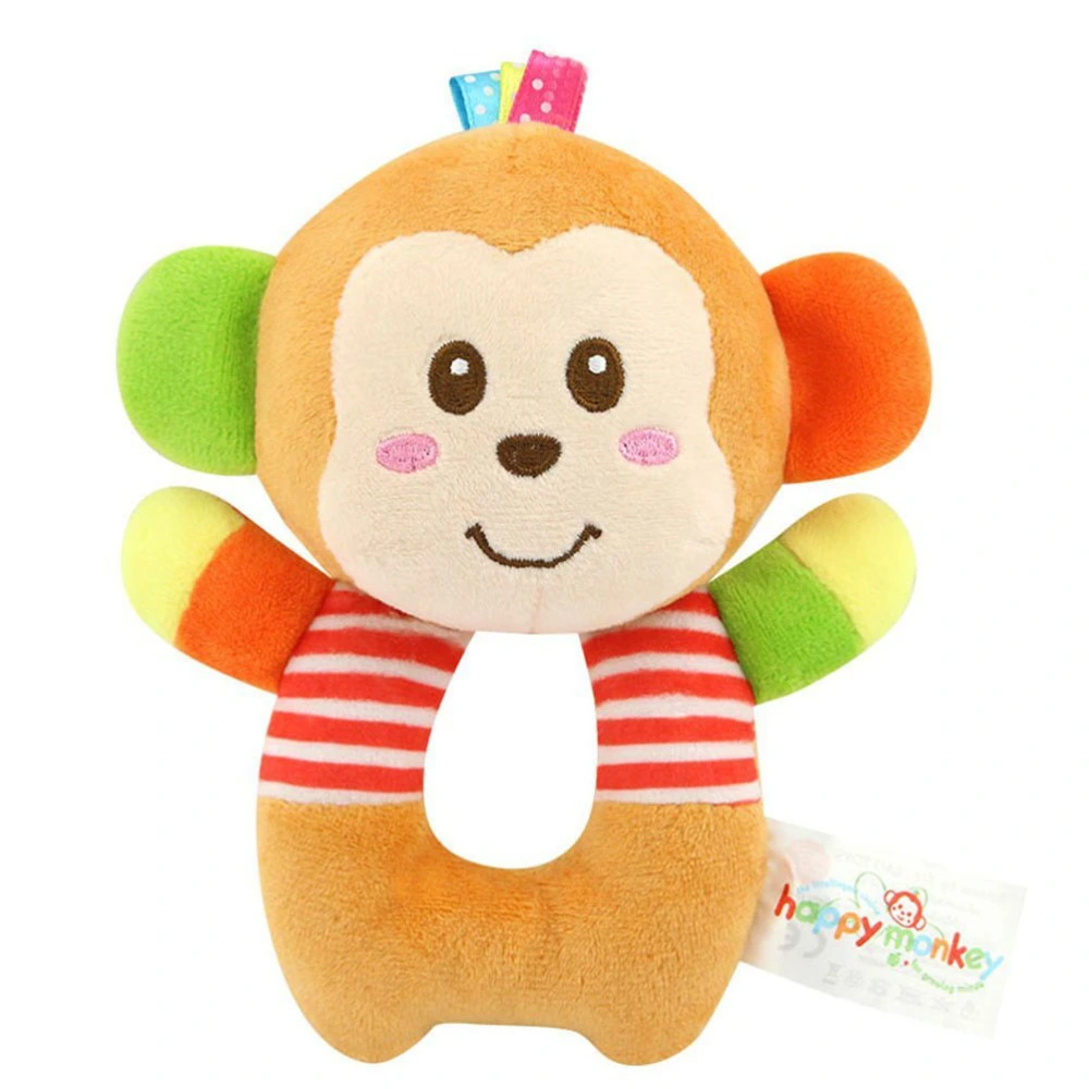 Baby Kids Animal Model O-Shape Wrist Hand Bell Rattle Plush Stuffed Early Education Toy (Monkey)