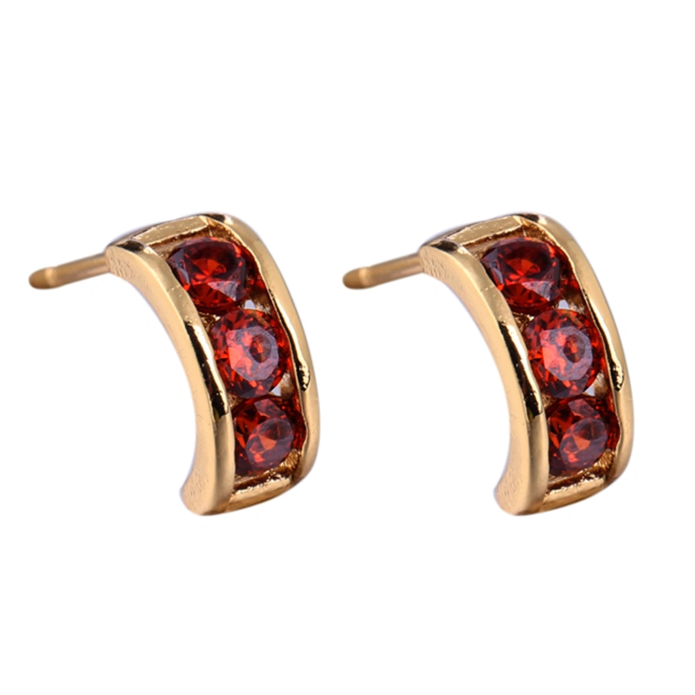 Pair of Women's Girls Curving Style Zircon Eardrop Earrings Ear Studs (Red)