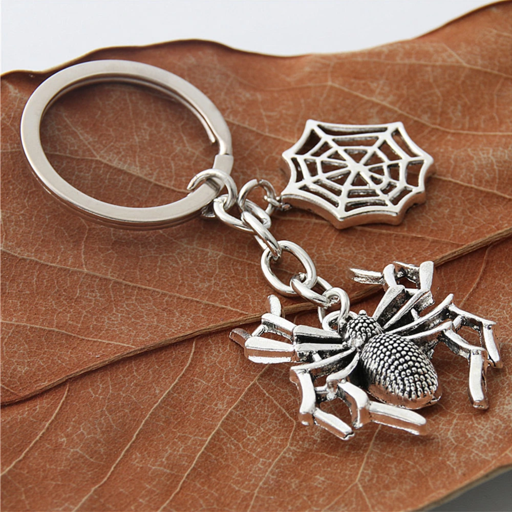 Halloween Spider Keychain Car Keyring Purse Bag Pendant Decoration Hanging Keychain Accessory Creative Gift(Silver)