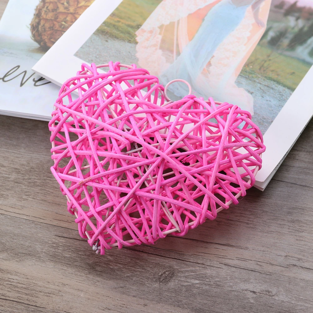 15cm Lovely Rattan Heart Shape Sepak Colorful Takraw Ball Pendant DIY Craft Decor for Home Kindergarten Shop (Pink)