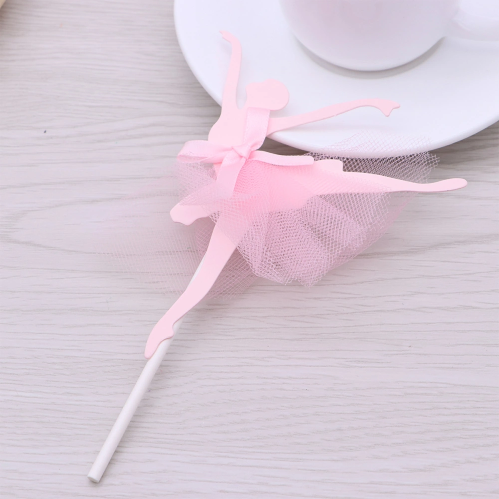 10pcs Gauze Skirt Ballerina Girls Cupcake Topper Cake Decoration Party Supplies for Bridal Shower Birthday (Pink)