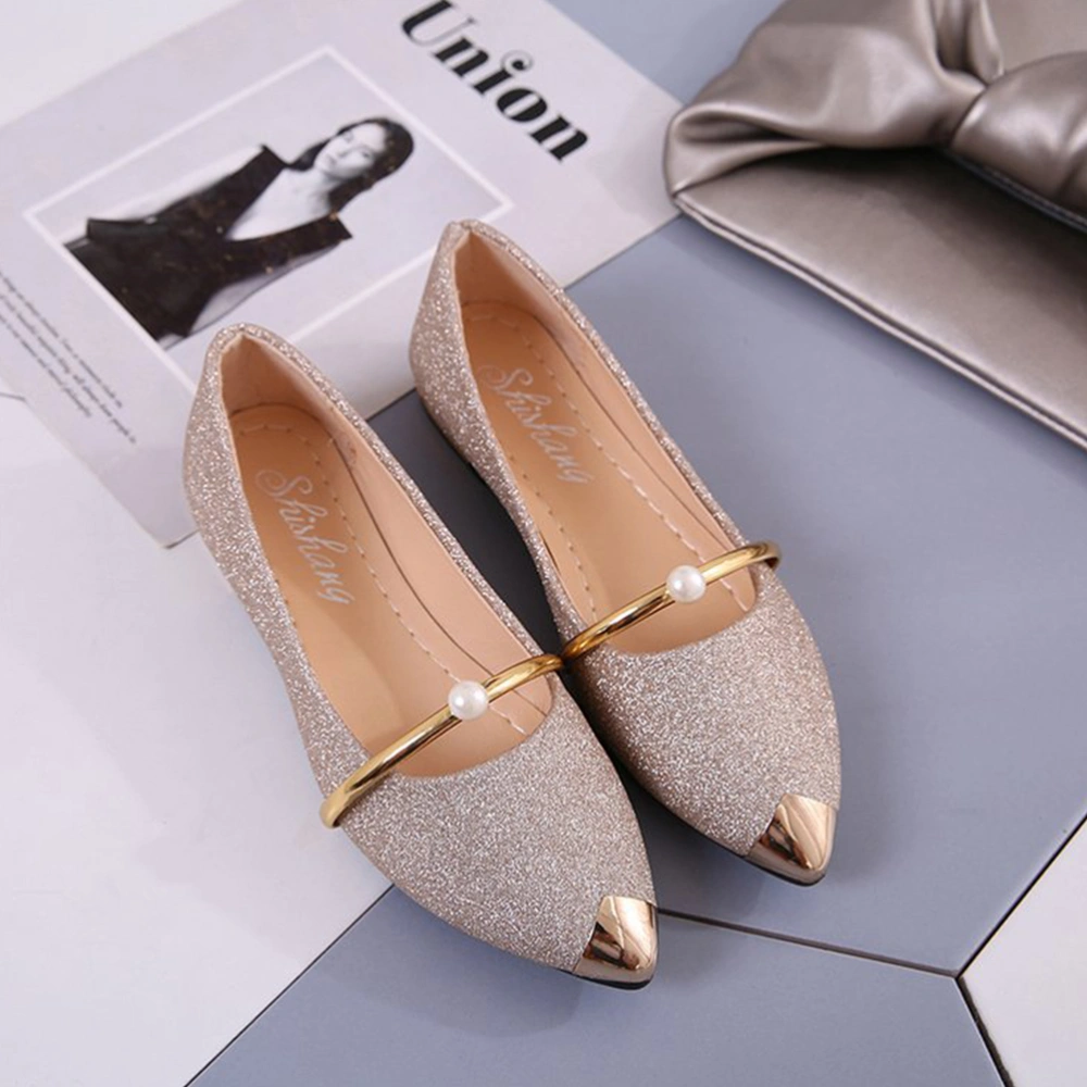 1Pair Summer Pointy Flat Nude Shoes Elegant Pearl Non-Slip Single Woman Shoes