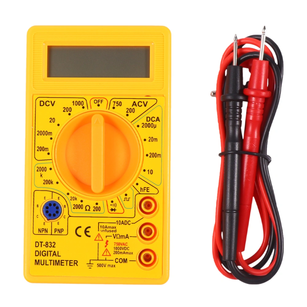 Multimeter DT-832B Digital Multimeter Volt Ohm Meter Ammeter Digital Test Tool Multi Tester Meter (Yellow)