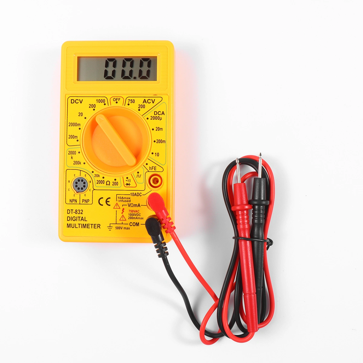Multimeter DT-832B Digital Multimeter Volt Ohm Meter Ammeter Digital Test Tool Multi Tester Meter (Yellow)
