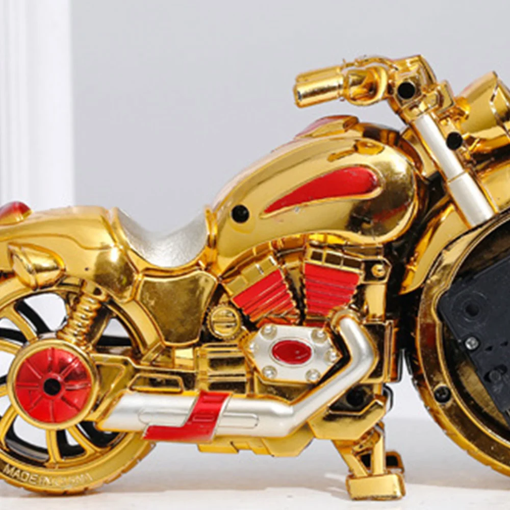 Motorbike Alarm Clock Creative Desktop Ornaments for Bedroom Livingroom (Golden Without Battery)