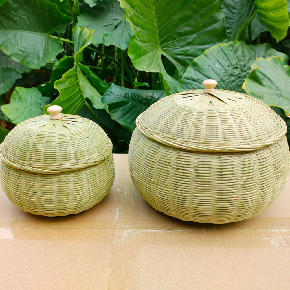 Bamboo Woven Basket Round Storage Basket Desktop Multifunctional Organizer