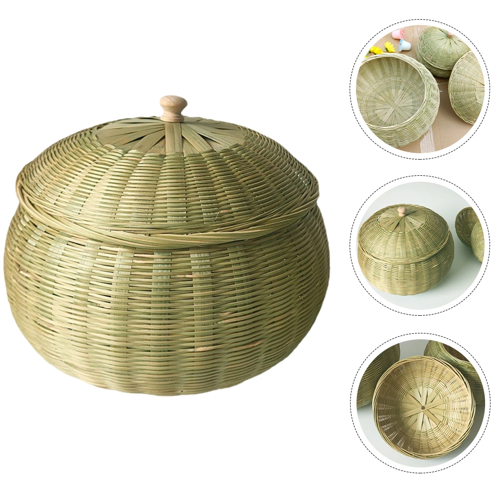 Bamboo Woven Basket Round Storage Basket Desktop Multifunctional Organizer