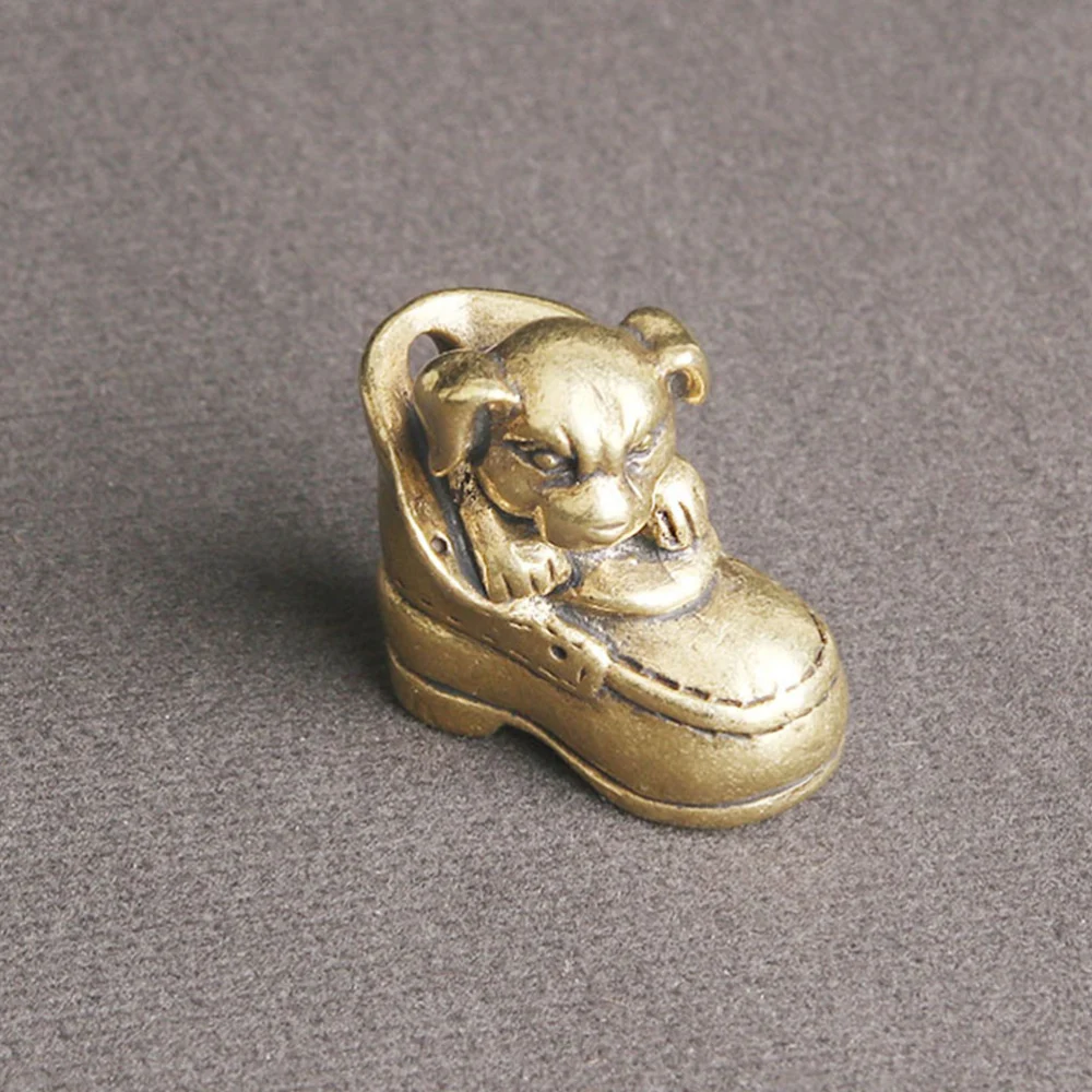 Brass Retro Dog Adornment Desktop Little Dog in The Shoe Landscape Ornament