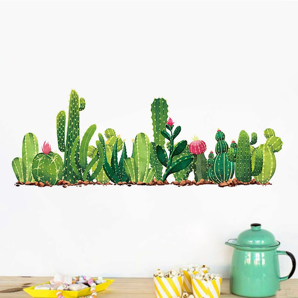 1pc Green Cactus Plant Wall Stickers Removeable Refreshing Green Leaves Wall Sticker Bedroom Living Room Sofa Background Decoration