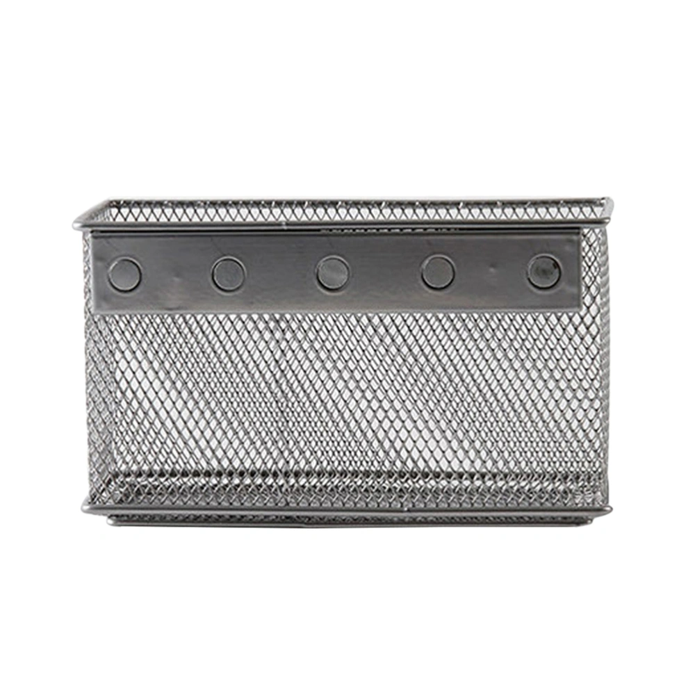 Multifunction Magnet Adsorbing Iron Mesh Storage Box Refrigerator Hollow Metal Net Holder Storage Basket Rack(Silver, Medium)