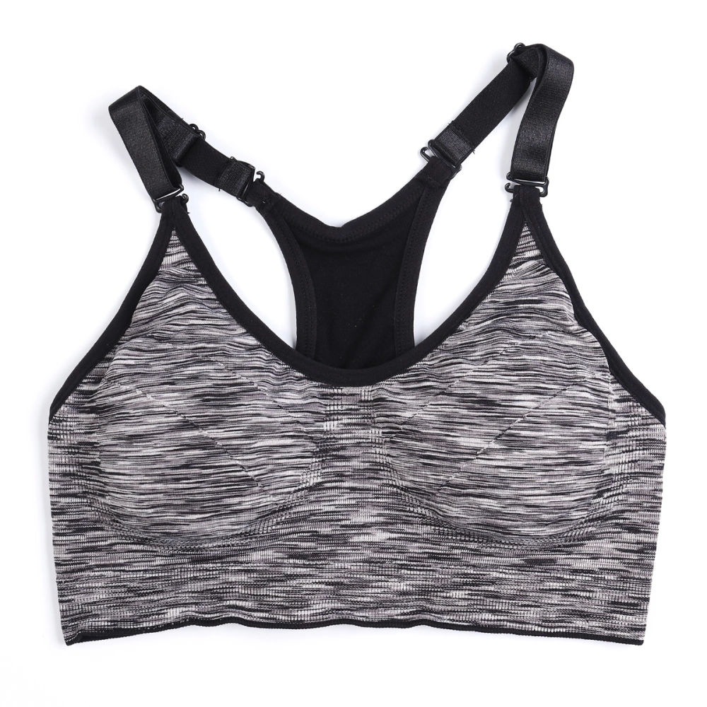 High Sports Bra Vest Space Dye Seamless Wirefree Stretchy Breathable Removable Pads for Fitness Gym Yoga Running - L (Grey)