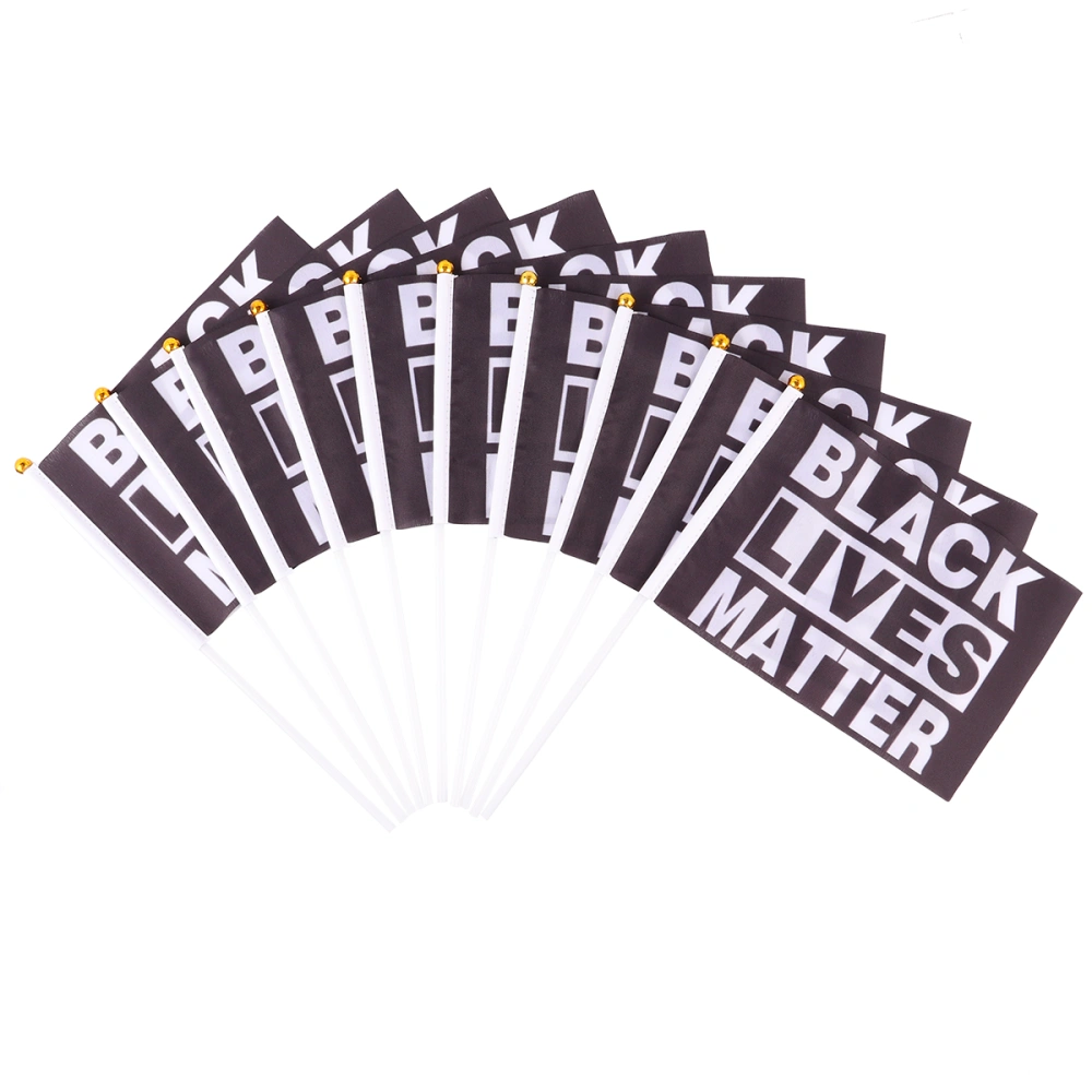 10pcs Black Lives Matter Flag Simple Funny Flag Decorative Hand Signal Flag for Party (Black Letters)