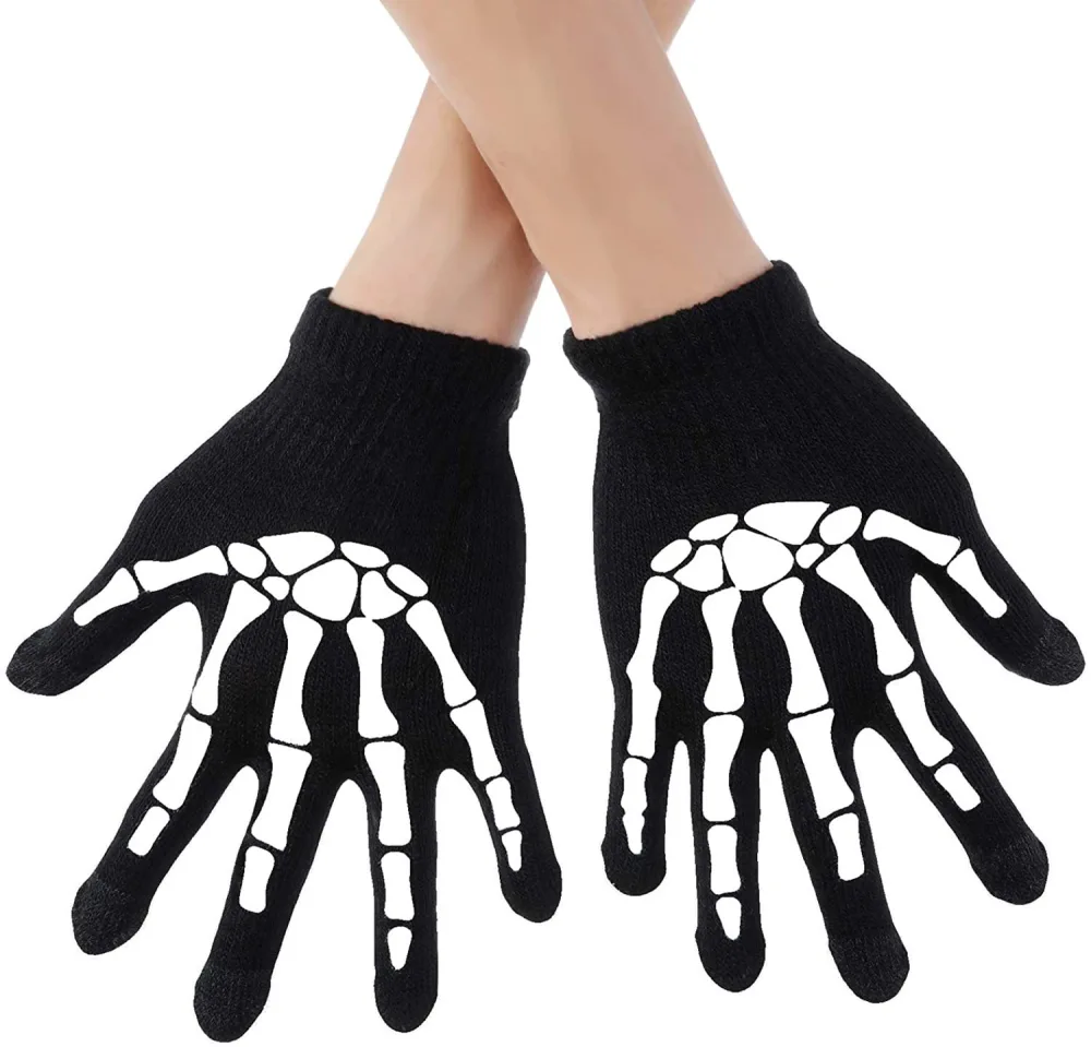 1 Pair of Halloween Skull Bone Gloves Glowing Skeleton Gloves Outdoor Riding Gloves Stylish Gloves