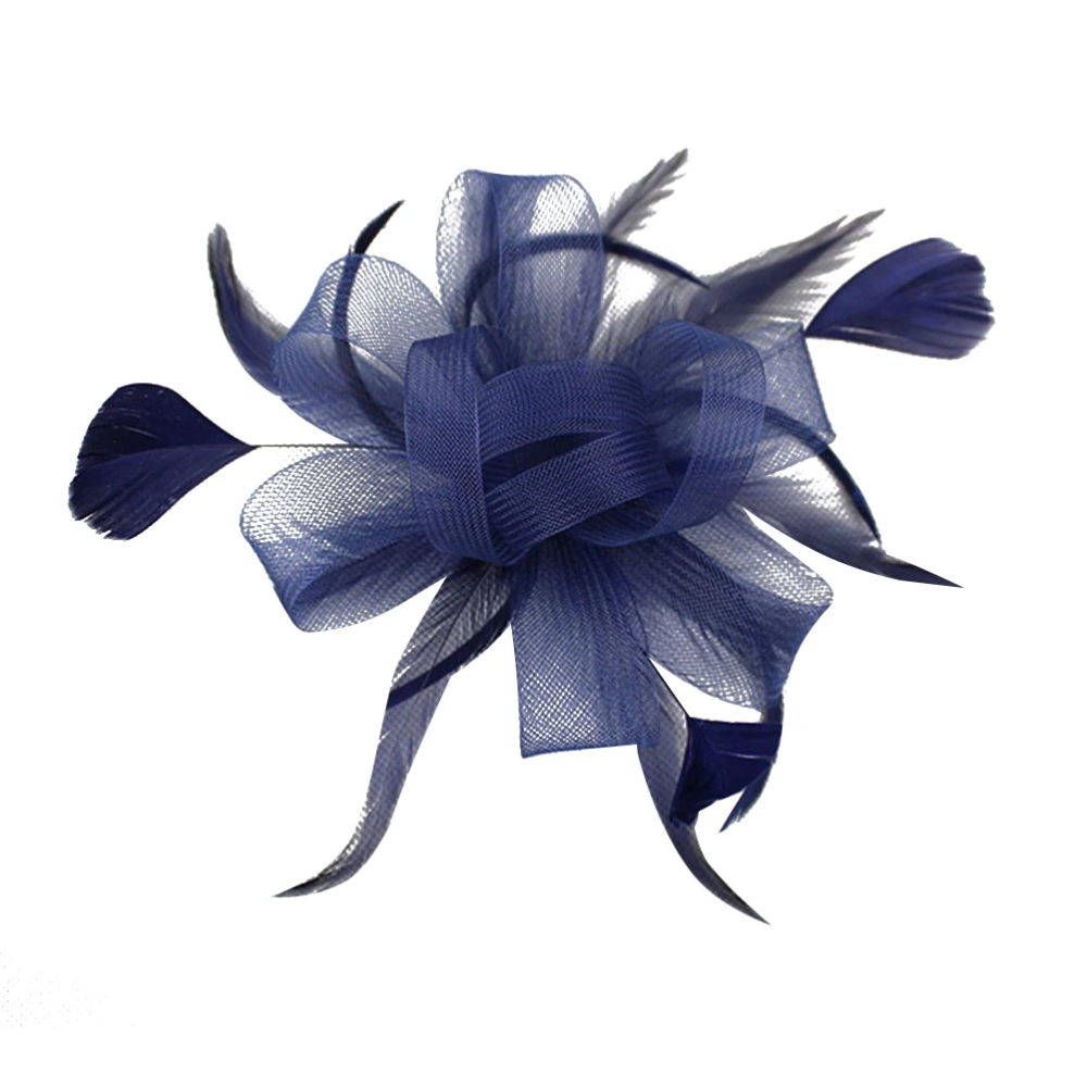 1pc Feather Gauze Mesh Flower Hair Clips Headdress Hairpin Headwear for Lady Woman Female (Navy)