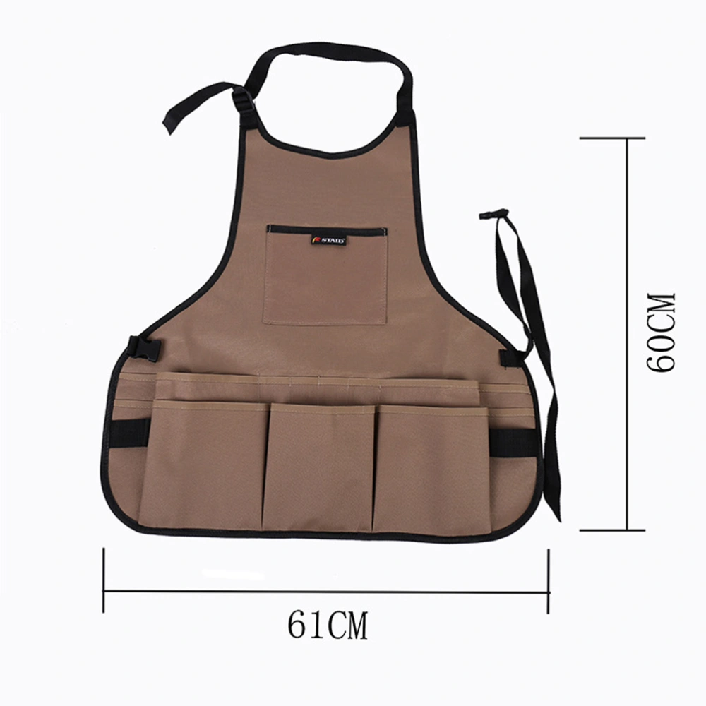 Men Women Multi-functional Tool Apron Oxford Fabric Apron with Multi-Pockets for Garden Kitchen Garage Workshop (Khaki)