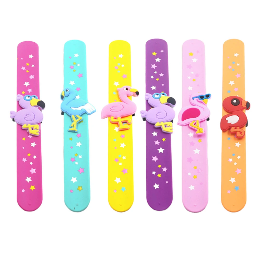 6pcs Flamingo Design Wristband Silicone Snap Bracelet Adorable Patting Hand Band Colorful Slap Bracelet Kids Party Favor Funny Gift(Random and Assorted)