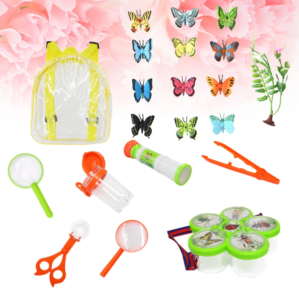 21Pcs Insects Toys Set with Telescope Insect Net Outdoor Insect Observation Box Capture Kit Kids Scientific Educational Toys (Butterfly and Sunflower Storage Box)