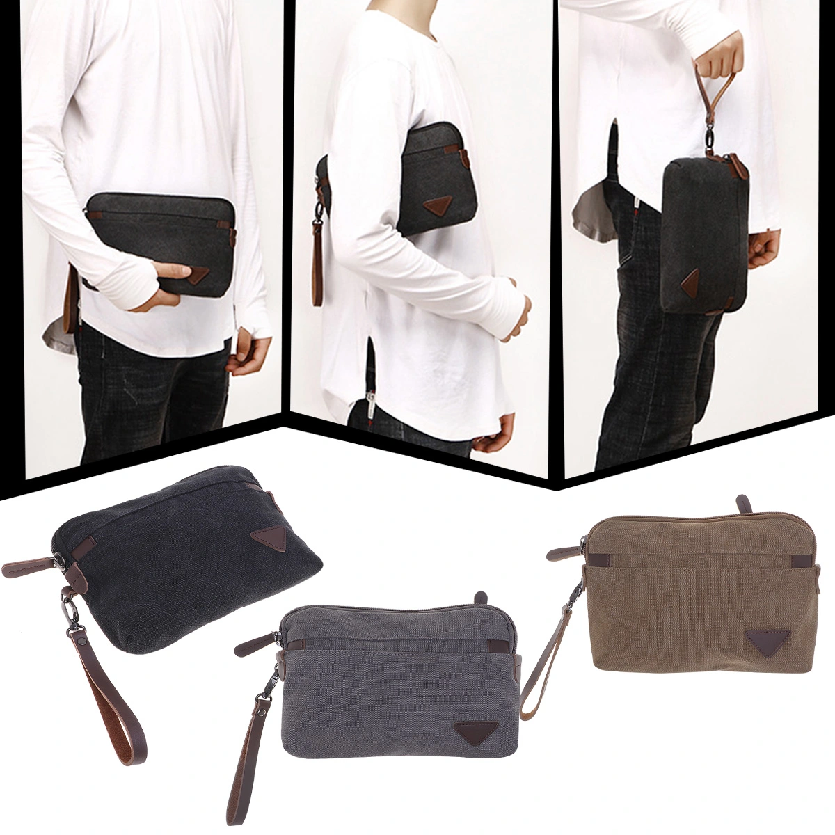 Men Wallet Large Capacity Business Long Zipper Bag Multifunction Wallet Handbag Black