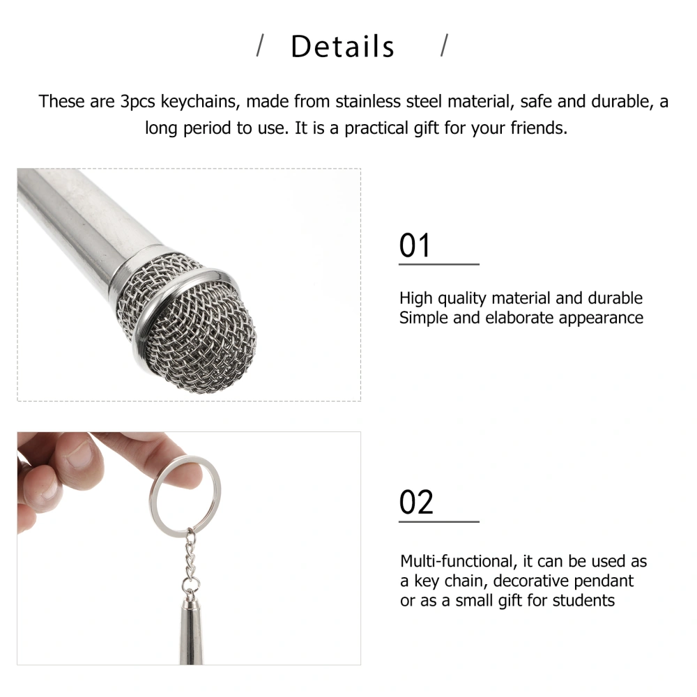 3Pcs Microphone keychains Unique Key Holders Key Decors for Men Women (Silver)