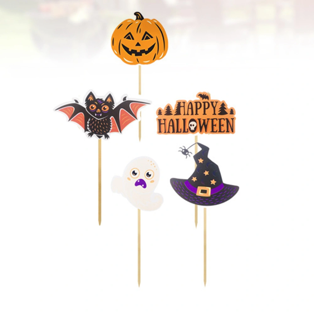 5pcs Halloween Cake Topper Sets Funny Dessert Fruit Insert for Festival Party Gathering(Bat+Cap+Pumpkin+HAPPY HALLOWEEN +Ghost)